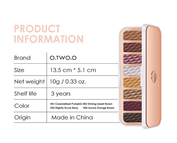 Палитра теней для век 8 цветов O.TWO.O арт. SC021 #01 10 g.