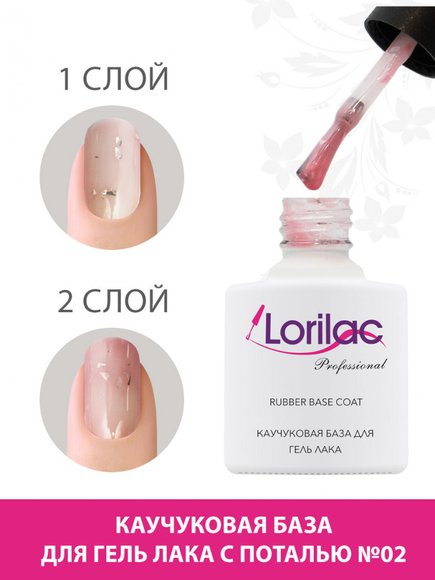 Lorilac Каучуковая база для гель-лака с поталью 10 ml #2