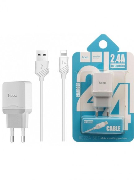 Зарядное устройство Hoco C33A c 2 USB с кабелем Lightning