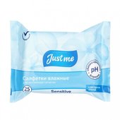 Влажные салфетки Just me sensitive для интимной гигиены с экстрактом хлопка 25 штук Влажные салфетки Just me sensitive для интимной гигиены с экстрактом хлопка 25 штук