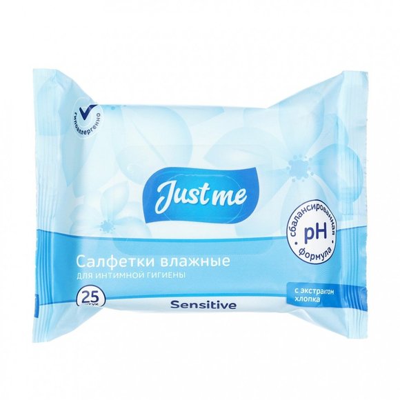 Влажные салфетки Just me sensitive для интимной гигиены с экстрактом хлопка 25 штук