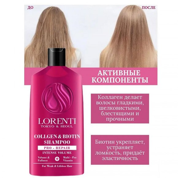 Lorenti Шампунь для волос Коллаген и биотин 630 мл