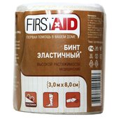 First Aid Бинт эластичный высокой растяжимости, 3м х 8см First Aid Бинт эластичный высокой растяжимости, 3м х 8см
