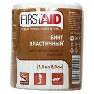 First Aid Бинт эластичный высокой растяжимости, 3м х 8см First Aid Бинт эластичный высокой растяжимости, 3м х 8см