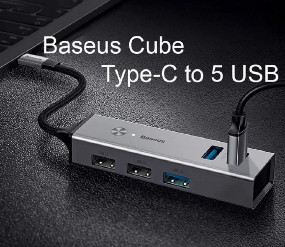 USB-концентратор Hoco Baseus Cube HUB Adapter Type-C to USB 3.0*3+USB2.0*2 (темно-серый) USB-концентратор Hoco Baseus Cube HUB Adapter Type-C to USB 3.0*3+USB2.0*2 (темно-серый)