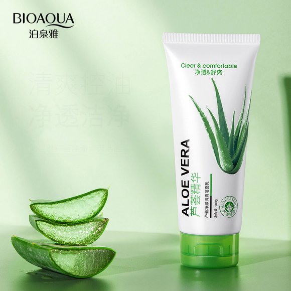 Пенка для умывания с экстрактом алое вера Bioaqua 92% Aloe Vera Moisturizing Facial Foam Cleanser 100 мл (Арт: 78044)