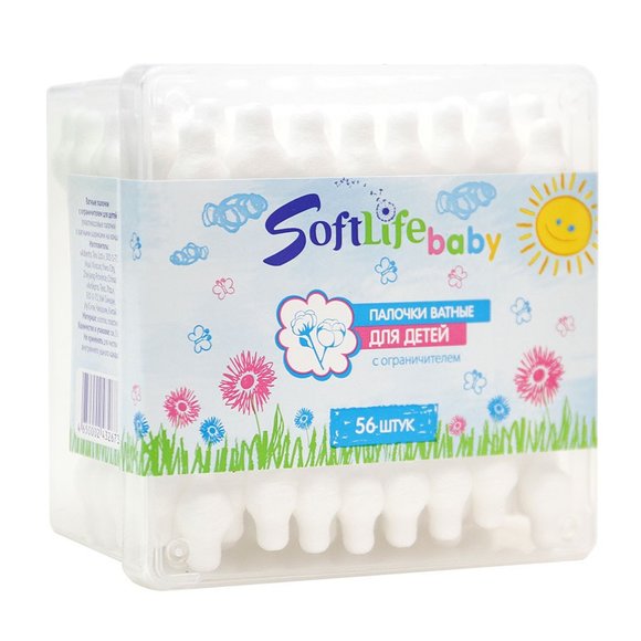 Палочки ватные для детей Soft Life Baby с ограничителем (56 шт.) Палочки ватные для детей Soft Life Baby с ограничителем (56 шт.)