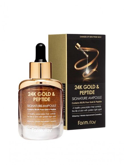 Ампульная сыворотка с золотом и пептидами FarmStay 24K Gold & Peptide Signature Ampoule 35 ml Ампульная сыворотка с золотом и пептидами FarmStay 24K Gold & Peptide Signature Ampoule 35 ml