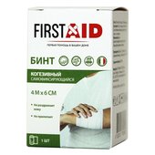 First Aid Бинт когезивный самофиксирующийся, 4м х 6см First Aid Бинт когезивный самофиксирующийся, 4м х 6см