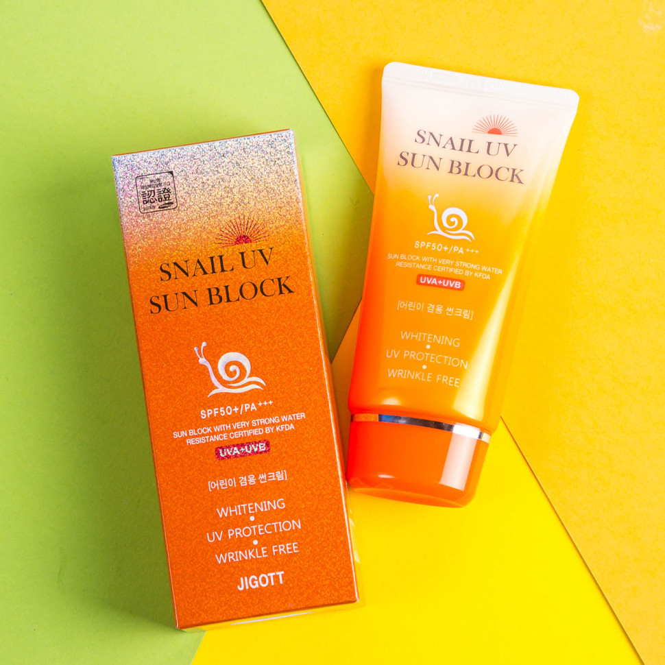 Солнцезащитный крем Jigott SNAIL UV SUN BLOCK SPF50 с улиточным муцином 70 ml