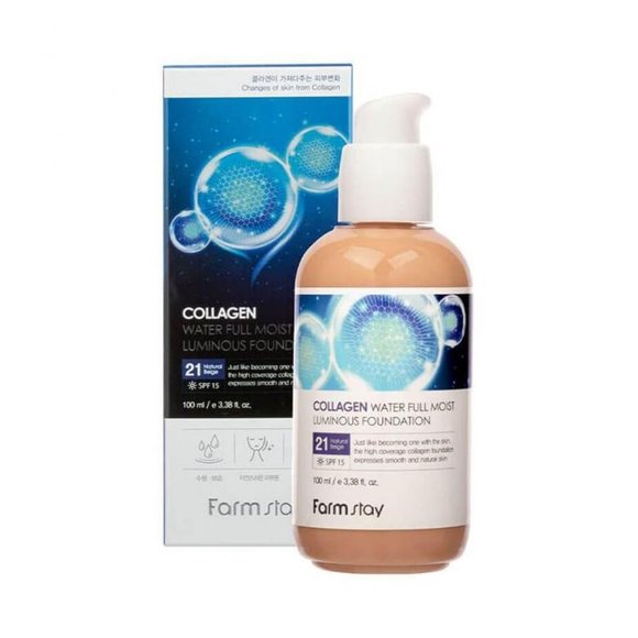 Тональный крем для лица с коллагеном Farm Stay Collagen Water Full Moist Luminous Foundation SPF15 100 ml #21