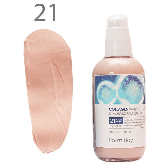 Тональный крем для лица с коллагеном Farm Stay Collagen Water Full Moist Luminous Foundation SPF15 100 ml #21