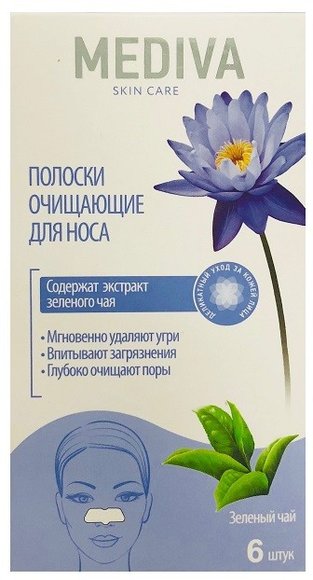 MEDIVA Полоски Очищающие для носа с зеленым чаем (6 шт)